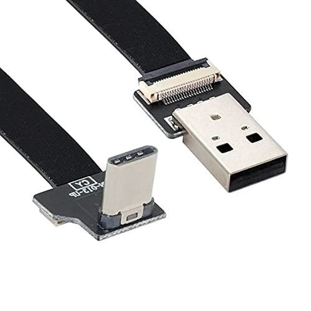 Alt view image 8 of 12 - Up Down Angled USB 2.0 Type-A Male to USB-C Type-C Male Data Flat Slim FPC Cable for FPV & Disk & Phone 100CM