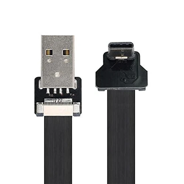 Alt view image 7 of 12 - Up Down Angled USB 2.0 Type-A Male to USB-C Type-C Male Data Flat Slim FPC Cable for FPV & Disk & Phone 100CM