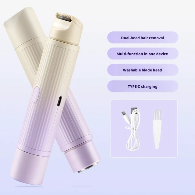 Alt view image 4 of 6 - SOEWIOU Women's 2-in-1 Hair Removal Trimmer, Dual-Head Electric Shaver, Wet & Dry Rechargeable Body Hair Remover for Legs, Arms, Underarms & Bikini Line, Gradient Purple Striped Design