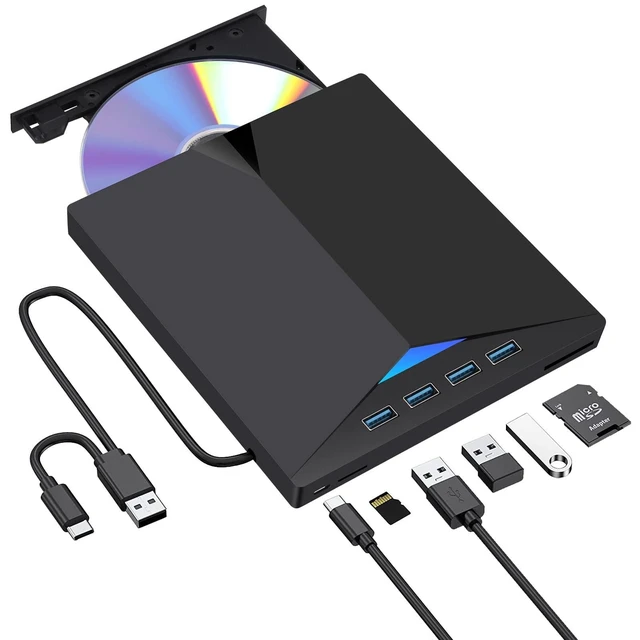Alt view image 6 of 10 - Hcsunfly External CD/DVD Drive for Laptop, Type-C CD/DVD Player USB 3.0 Portable Burner Writer Reader Compatible with Mac MacBook Pro/Air iMac Desktop Windows 7/8/10/XP/Vista (7 in 1)