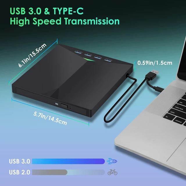 Alt view image 10 of 10 - Hcsunfly External CD/DVD Drive for Laptop, Type-C CD/DVD Player USB 3.0 Portable Burner Writer Reader Compatible with Mac MacBook Pro/Air iMac Desktop Windows 7/8/10/XP/Vista (7 in 1)