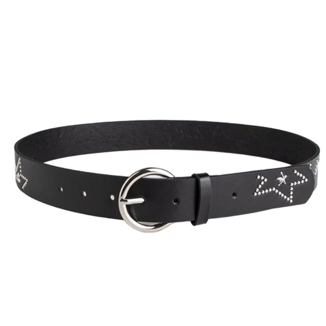 Alt view image 2 of 2 - Star Studded Women'S Black Waist Belt, Leather Punk Fashion Accessory, 40.2 X 1.3 In / 102 X 3.4 Cm, Match With Jeans And Dresses