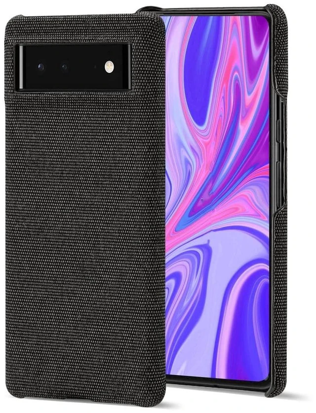 Alt view image 2 of 2 - Shockproof Case with Felt Cloth Covering for Pixel 6, Smartphone Protective Case with Raised Edges, All-Round Black Protection Cell Phone Case