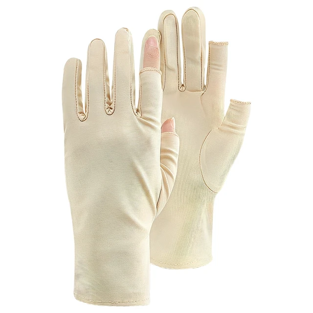 Alt view image 2 of 2 - Sun Protection Gloves For Women And Men, 2 Pcs, Beige, Half Finger Style, Spandex, 8.1 In / 20.5 Cm, For Cycling And Outdoor Sports