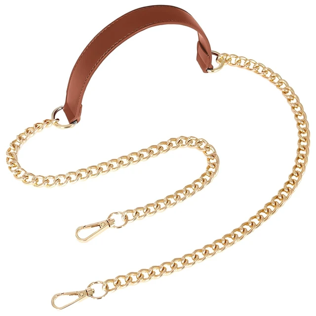 Alt view image 2 of 2 - Crossbody Bag Strap Replacement, Brown Pu Leather & Metal Chain, 51.2, Versatile, Easy To Attach, Fashionable