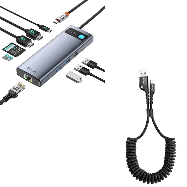 Alt view image 11 of 12 - Baseus 9 in 1 Laptop Docking Station and Baseus USB Type C Cable for Car, Retractable Cable(3FT) Curly USB A to USB-C Fast Charger Cord