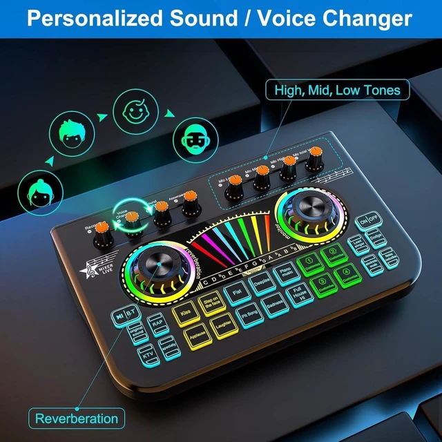 Alt view image 13 of 14 - Game mixer Soundboard mixer with USB audio interface Voice changer, all-in-one podcast Live sound card for streaming w Soundboard Customizable soundboard for PC Smartphone recording broadcasting