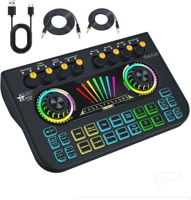 Alt view image 8 of 14 - Game mixer Soundboard mixer with USB audio interface Voice changer, all-in-one podcast Live sound card for streaming w Soundboard Customizable soundboard for PC Smartphone recording broadcasting