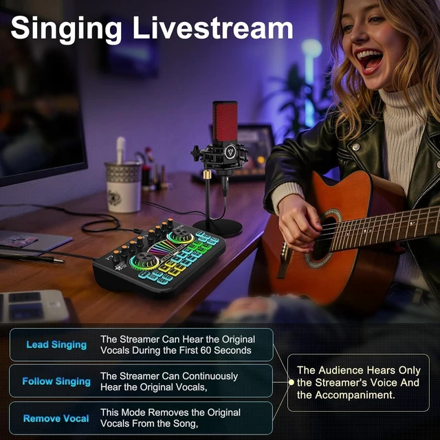Alt view image 10 of 14 - Game mixer Soundboard mixer with USB audio interface Voice changer, all-in-one podcast Live sound card for streaming w Soundboard Customizable soundboard for PC Smartphone recording broadcasting