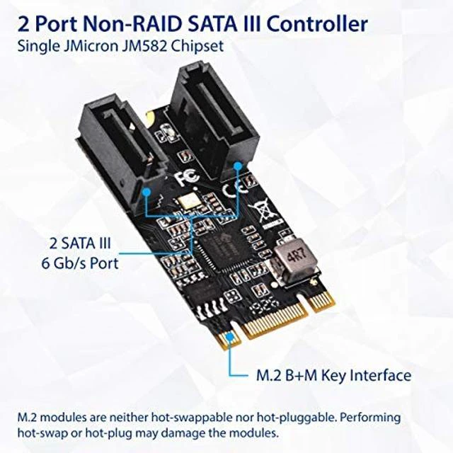 Alt view image 6 of 8 - IO CREST M.2 B+M Key to SATA III 2 Ports Expansion Card Jmicro JMB582 Chipset, Add Two SATA 3.0 Devices to Any M.2 2242 Slot SI-ADA40149
