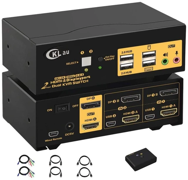 Alt view image 9 of 15 - 2 Ports HDMI DP KVM Switch, Dual Monitor HDMI + DisplayPort 4K @60Hz, 2-Port HDMI Display Port KVM Switch for 2 Computers 2 Monitors with USB 2.0 HUB and Cables
