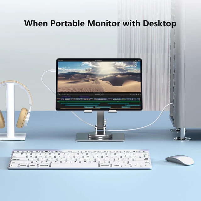 Alt view image 8 of 10 - ONEMU Portable Monitor Mount Holder Swivel Height Adjustable Stand for 15.6 Portable Monitor, Metal Foldable Bracket for Portable Monitor/iPad/Phones/Graphic Pads, Aluminum Alloy, Sliver