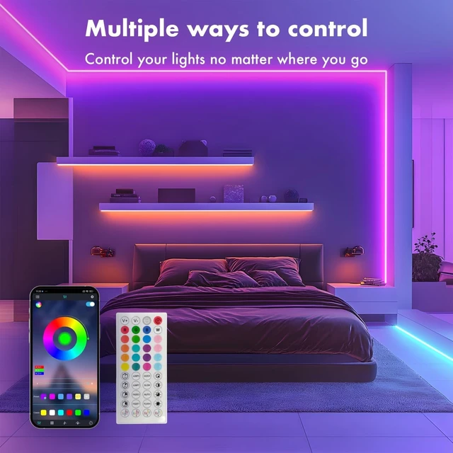 Alt view image 9 of 14 - Neon Rope Lights 50FT RGB Led Strip Waterproof IP67 DIY Design Music Sync 44 Keys Remote Control Multiple Modes for Living Room Bedroom Holiday Decoration
