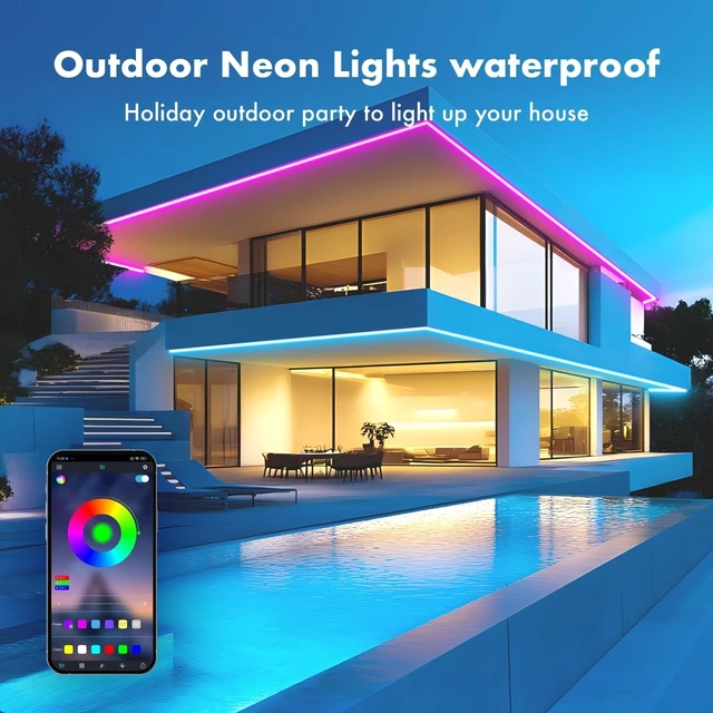 Alt view image 13 of 14 - Neon Rope Lights 50FT RGB Led Strip Waterproof IP67 DIY Design Music Sync 44 Keys Remote Control Multiple Modes for Living Room Bedroom Holiday Decoration