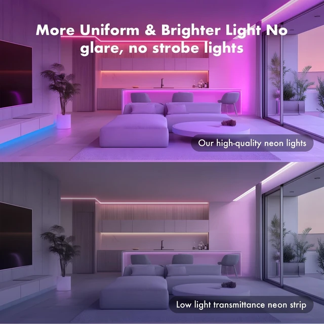 Alt view image 10 of 14 - Neon Rope Lights 50FT RGB Led Strip Waterproof IP67 DIY Design Music Sync 44 Keys Remote Control Multiple Modes for Living Room Bedroom Holiday Decoration