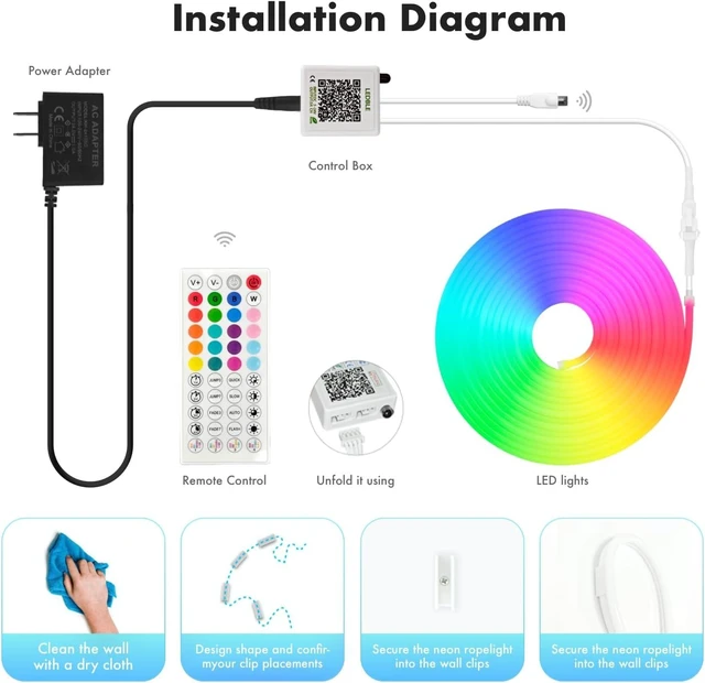 Alt view image 14 of 14 - Neon Rope Lights 50FT RGB Led Strip Waterproof IP67 DIY Design Music Sync 44 Keys Remote Control Multiple Modes for Living Room Bedroom Holiday Decoration