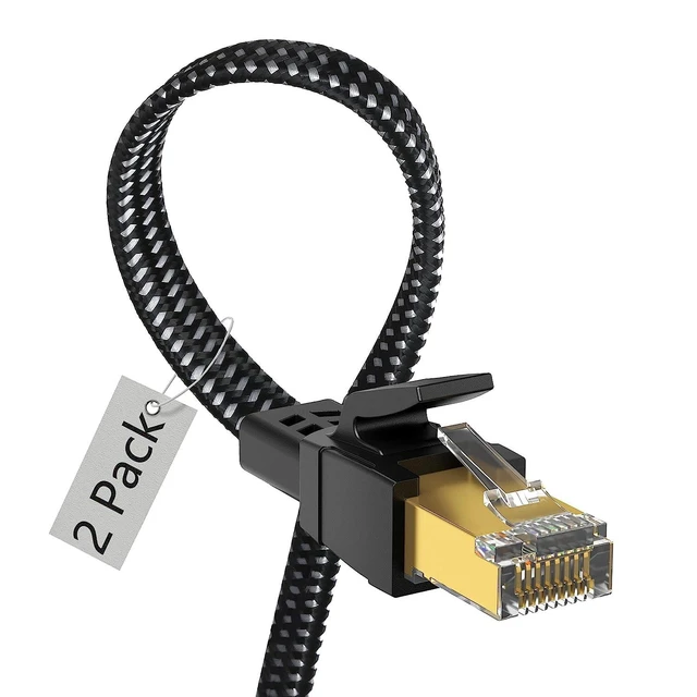 Alt view image 8 of 14 - Cat 8 Ethernet Cable 6 ft 2 Pack, Nylon Braided High Speed Heavy Duty Cat8 Network LAN Patch Cord, 40Gbps 2000Mhz SFTP RJ45 Flat Cable Shielded in Wall, Indoor&Outdoor for Modem/Router/Gaming/PC