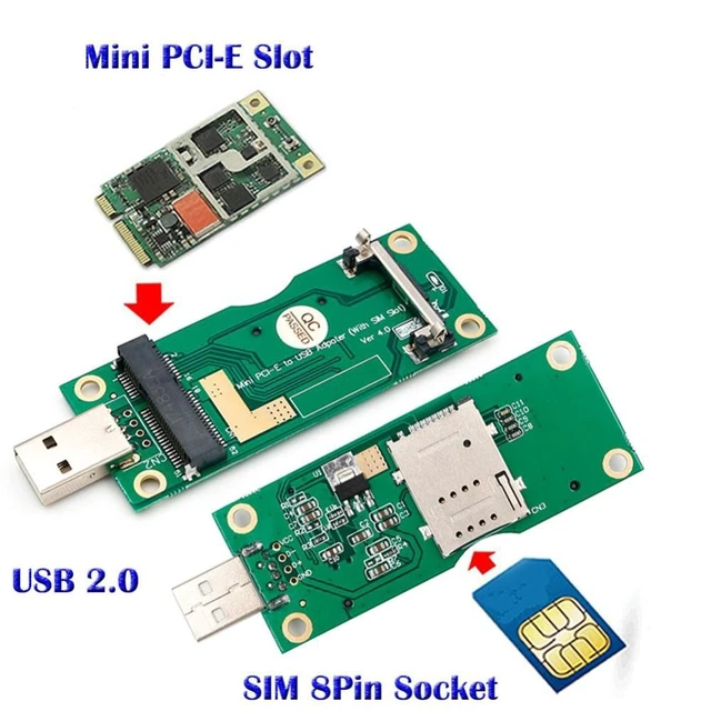 Alt view image 3 of 3 - Mini PCI-E to USB Adapter with SIM 8Pin Card Slot for WWAN/LTE Module