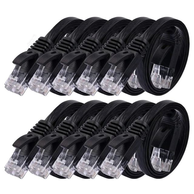 Alt view image 8 of 14 - Cat 6 Ethernet Cable 1ft (10 Pack) (at a Cat5e Price but Higher Bandwidth) Flat Internet Network Cables - Cat6 Ethernet Patch Cable Short - Black Computer LAN Cable with Snagless RJ45 Connectors