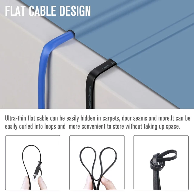 Alt view image 10 of 14 - Cat 6 Ethernet Cable 1ft (10 Pack) (at a Cat5e Price but Higher Bandwidth) Flat Internet Network Cables - Cat6 Ethernet Patch Cable Short - Black Computer LAN Cable with Snagless RJ45 Connectors