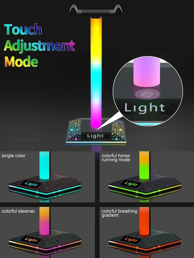 Alt view image 8 of 12 - RGB Headset Stand Desk Accessories Headphone Holder with 1 Type-C Port and 1 USB Port Headphone Stand with 10 Light Modes and Non-Slip Rubber Best Gift for Husband Kids Boyfriend