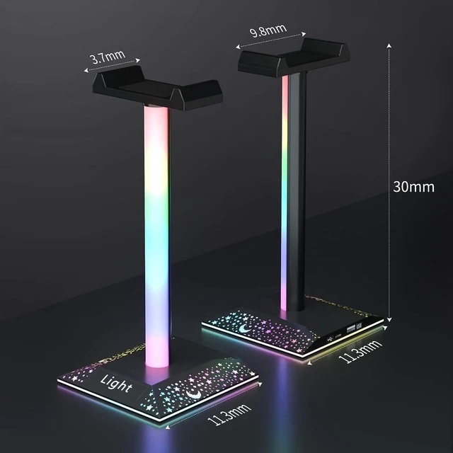 Alt view image 10 of 12 - RGB Headset Stand Desk Accessories Headphone Holder with 1 Type-C Port and 1 USB Port Headphone Stand with 10 Light Modes and Non-Slip Rubber Best Gift for Husband Kids Boyfriend