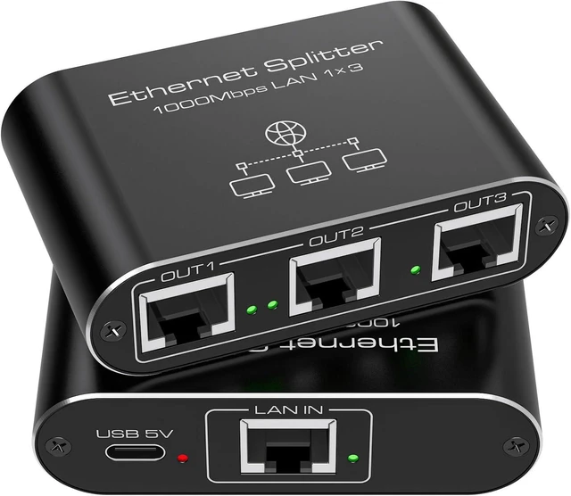 Alt view image 8 of 14 - Ethernet Splitter 1 to 3 1000Mbps High Speed Internet Splitter LAN Splitter Ethernet Switch Either Network Splitter Supports Simultaneous Networking of 3 Devices Works with Cat6/7/8 Cables