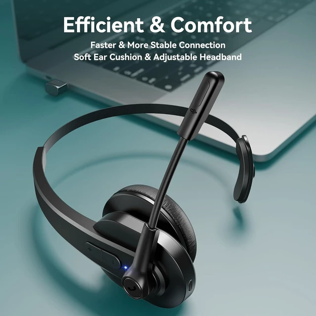 Alt view image 10 of 14 - Bluetooth Headset with USB Dongle for Computer Single-Ear Wireless Headset with Noise Cancelling Microphone for Office & Truckers Bluetooth V5.2 with Mute Button for Work