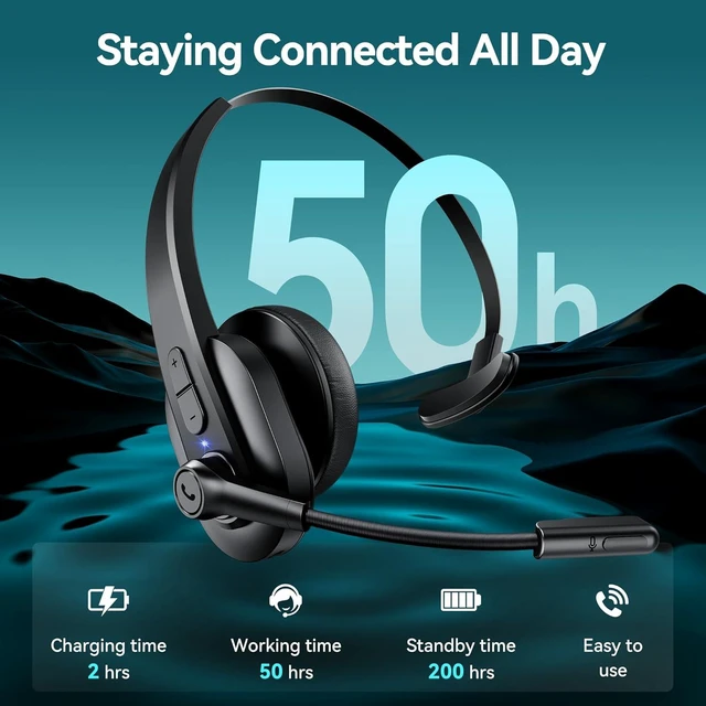 Alt view image 11 of 14 - Bluetooth Headset with USB Dongle for Computer Single-Ear Wireless Headset with Noise Cancelling Microphone for Office & Truckers Bluetooth V5.2 with Mute Button for Work