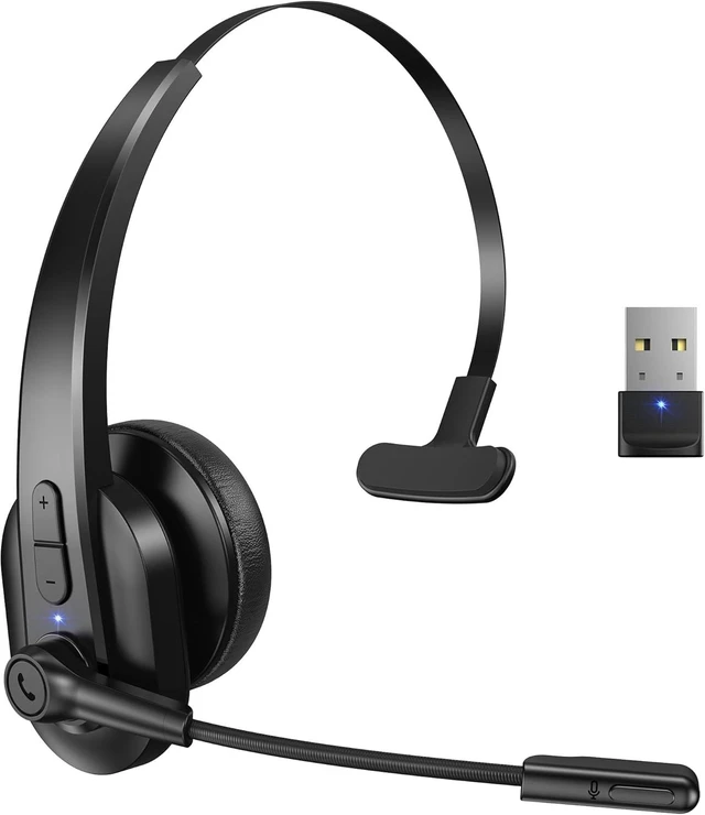 Alt view image 8 of 14 - Bluetooth Headset with USB Dongle for Computer Single-Ear Wireless Headset with Noise Cancelling Microphone for Office & Truckers Bluetooth V5.2 with Mute Button for Work