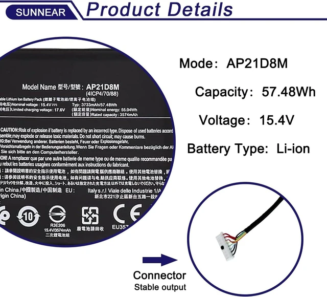 Alt view image 8 of 12 - AP21D8M Laptop Battery Replacement for Acer Nitro 5 AN515-46 AN515-47 AN515-58 AN515-58-56CL AN515-58-766R AN515-58-72QR, Nitro V 15 ANV15-51, Nitro 16 AN16-51 745