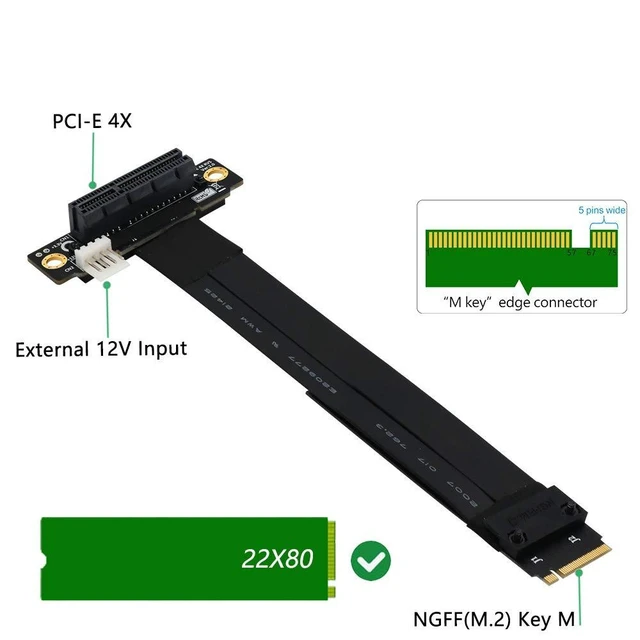 Alt view image 10 of 12 - M.2 NGFF Key M to PCIe 3.0 4X Extension Cable (90°Right Angle PCI-E Slot)