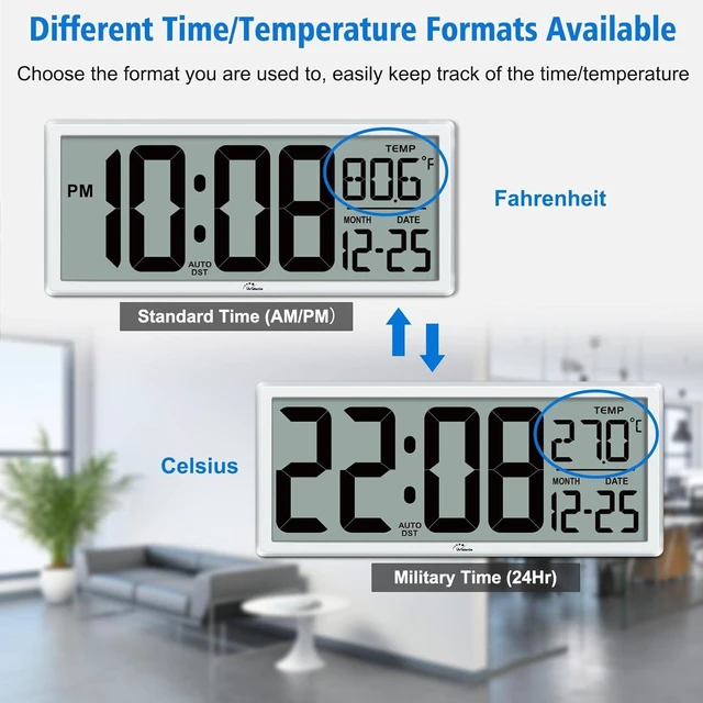 Alt view image 13 of 14 - WallarGe Backlight Digital Wall Clock Battery Operated - with Temperature and Date 14.5'' Large Digital Wall Clock, Easy to Read and Set, Auto DST