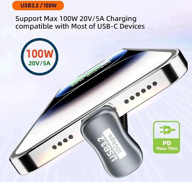 Alt view image 5 of 7 - Aomoproing 0.5M Opposite U Shape Back Angled USB-C USB 3.1 Type C Male to Female Extension Data Cable 10Gbps 100W with Sleeve