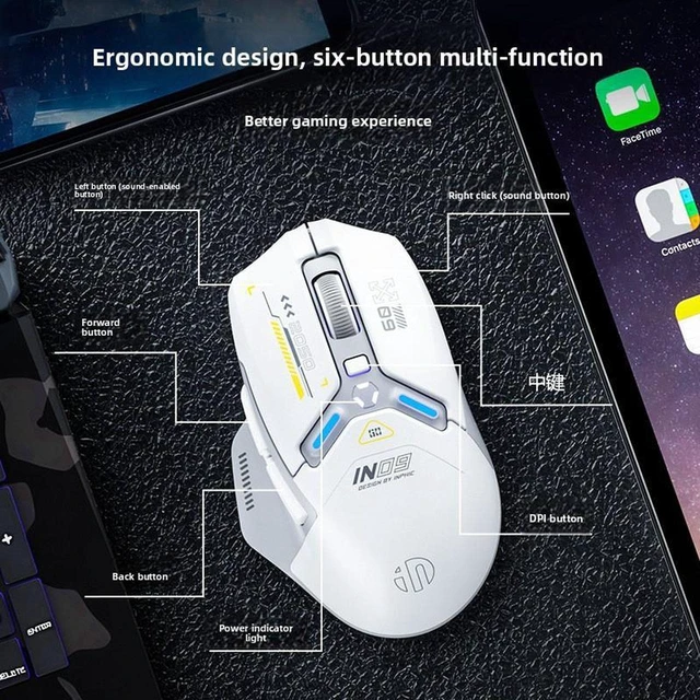 Main image of Three-mode wireless Bluetooth mouse - Wired for electronic sports, gaming, office use and charging. Blue and white