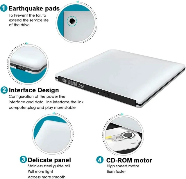 Alt view image 5 of 6 - External 3D Blu ray CD DVD Drive, Portable USB 3.0 and Type-C Blu-ray CD/DVD+/-RW Burner Player Writer Reader Rewriter for PC Netbook Laptop Desktop with Mac OS Windows XP/7/8/10 Silver