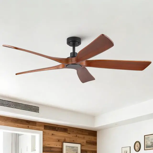 Main image of 60" Modern Farmhouse Vintage Mahogany Solid Wood Ceiling Fan with Light and Remote Control, Noiseless, 6 Speeds Reversible, Quiet DC Ceiling Fans for Indoor or Covered Outdoor Use, ETL Listed