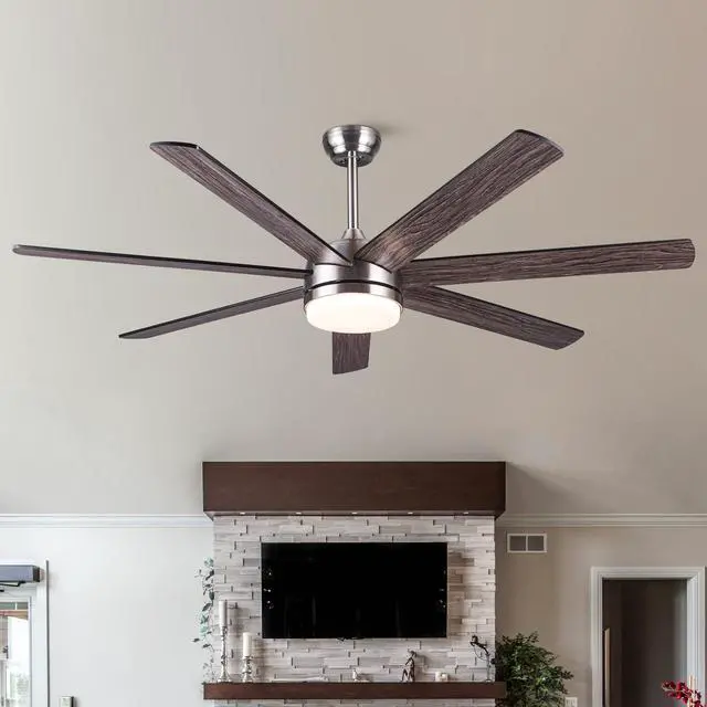 Main image of 62 in. Integrated LED Brushed Nickel Plywood Smart Ceiling Fan with Remote Control