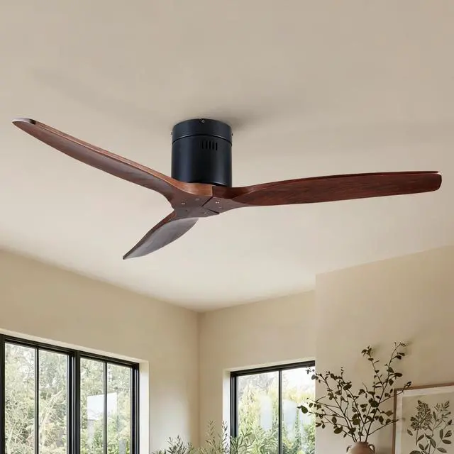 Main image of 52 inch Indoor Farmhouse Rustic Ceiling Fan Matte Black with 3 Solid Wood Blade Remote Control Reversible DC Motor