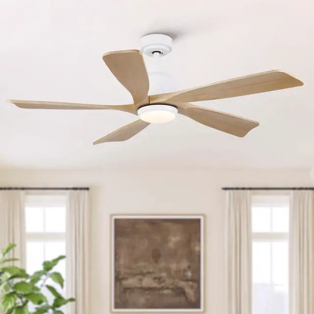 Main image of 52 inch Natural Style Cozy Solid Wood White Ceiling Fan with Light,Quiet DC Motor