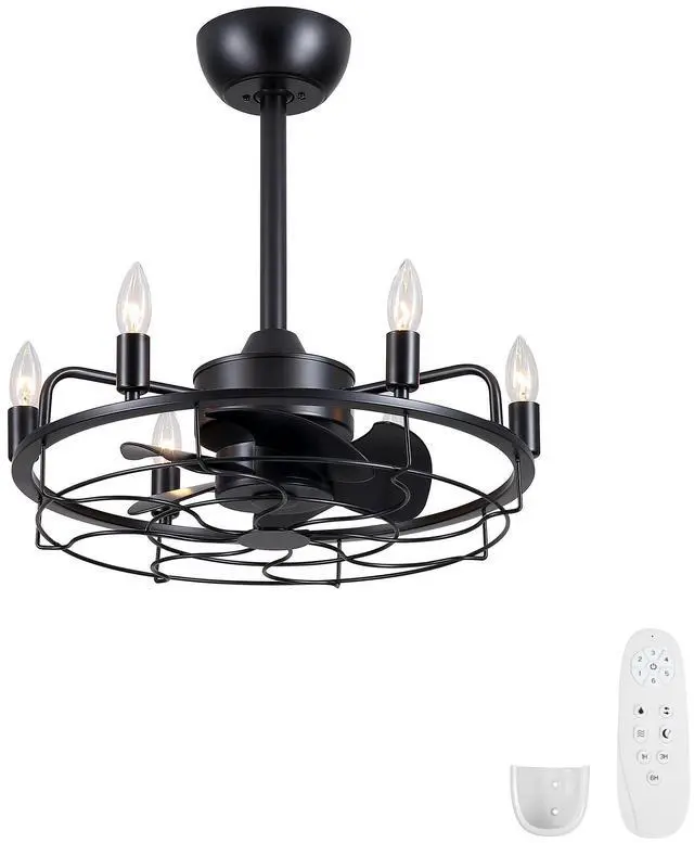 Main image of 20" Industrial Ceiling Fan with Lights, Farmhouse Fandelier with 6 E12 Sockets, Reversible DC Motor, 6 Speeds Remote Control Ceiling Fan for Dining Room Kitchen Bedroom