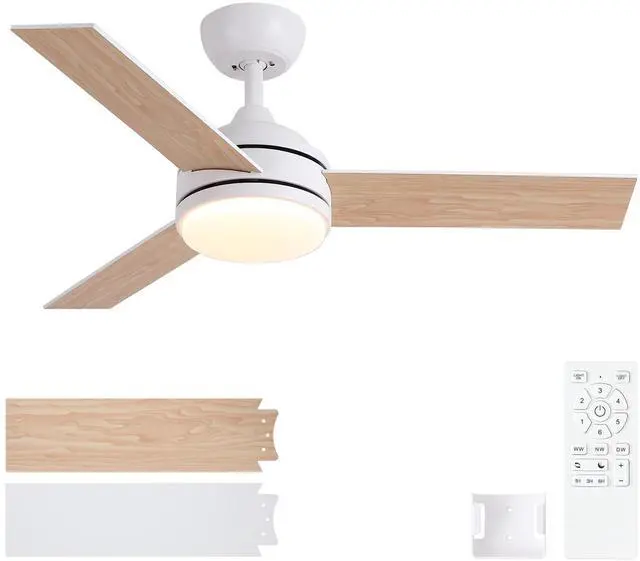 Main image of 42 in. Indoor White Ceiling Fan with Intergrated LED Light Kit with Remote Control, 3 Plywood Blades and Work with Smart APP