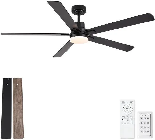 Main image of 60" Ceiling Fan with Lights and Remote, Modern Farmhouse Ceiling Fan with Quiet DC Motor, 6 Speeds, Reversible Blades, Dimmable 3CCT LED Light, Indoor Outdoor Large Room Matte Black Ceiling Fan