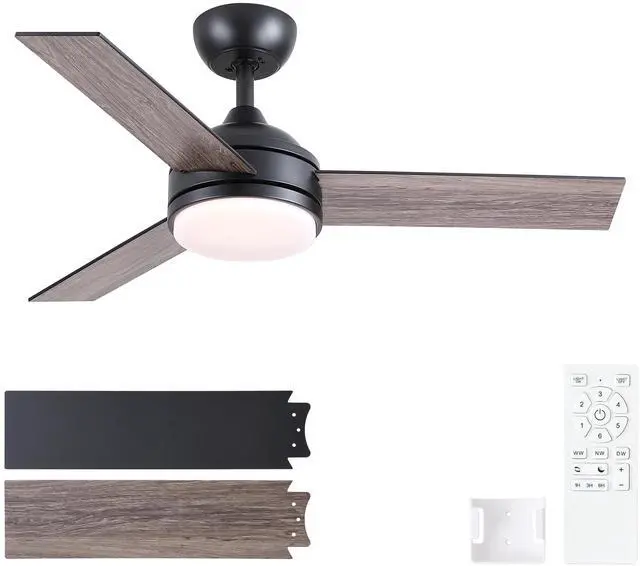 Main image of 42 in. Indoor Black Ceiling Fan with Intergrated LED Light Kit with Remote Control, 3 Plywood Blades and Work with Smart APP