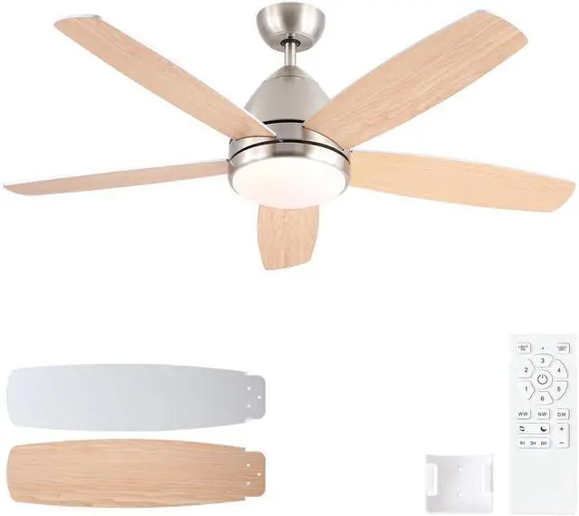 Main image of 52 in. Indoor Brushed Nickel Ceiling Fan with Intergrated LED Light Kit with Remote Control, 5 Plywood Blades and Work with Smart APP