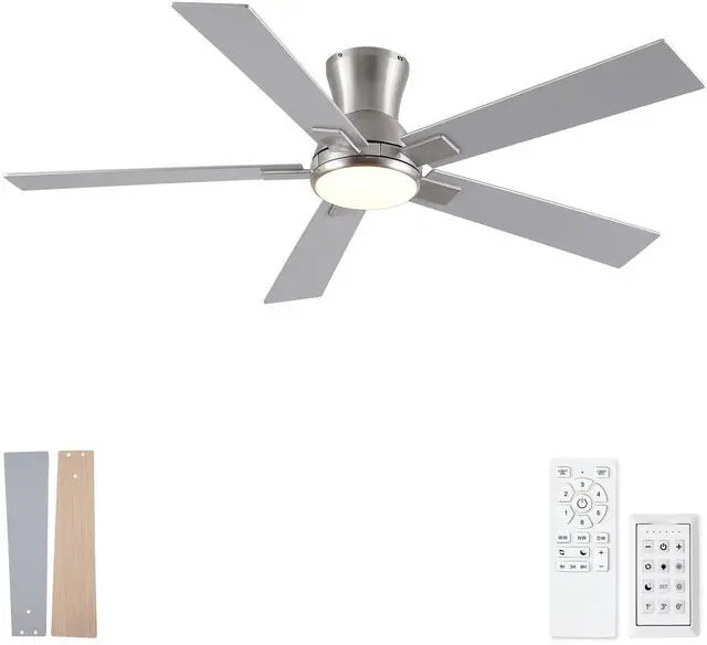 Main image of 52" Modern Brushed Nickel Finish Reversible Quiet Motor Ceiling Fan with Light and Remote Control