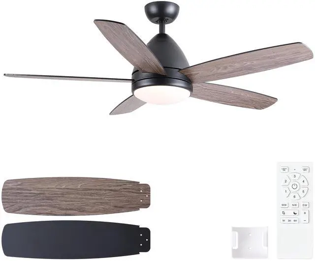 Main image of 52 in. Indoor Black Ceiling Fan with Intergrated LED Light Kit, Remote Control, 5 Plywood Blades and Work with Smart APP