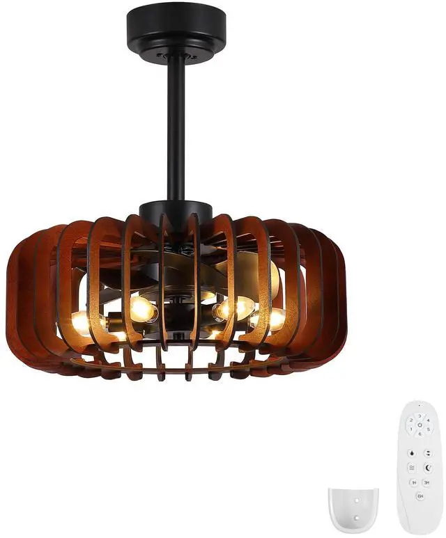 Main image of 20" Rustic Plywood Ceiling Fan, Farmhouse Fandelier with 6 E12 Sockets, Reversible DC Motor, , 6 Speeds Remote Control Adjustable Hanging Ceiling Fan for Dining Room Bedroom Kitchen Breakfast Nook