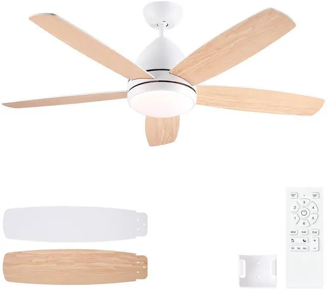 Main image of 52 in. Indoor White Ceiling Fan with Intergrated LED Light Kit, Remote Control, 5 Plywood Blades and Work with Smart APP