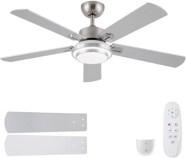 Main image of 52 in. Indoor Brushed Nickel Ceiling Fan with Intergrated LED Light Kit with Remote Control, 5 Plywood Blades and Work with Smart APP